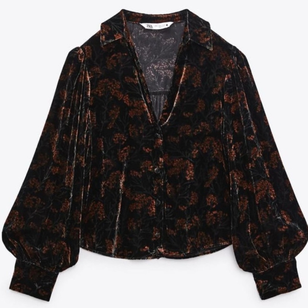 Zara Velvet Floral Cropped Button Up - Picture 2 of 7